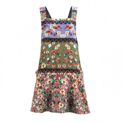 Women Cotton Floral Print Cross Back Pinafore Dress