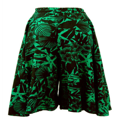 Green & Black Tropical Marine Print Midi Culottes