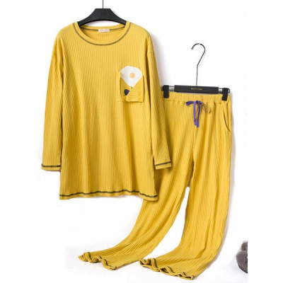 Home Pattern Printed Leisure Knitted Cotton Loose Pajama Set