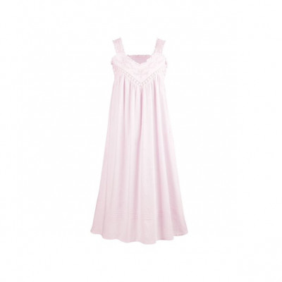 La Cera Cotton Chemise - Lace V-Neck Nightgown with Pockets