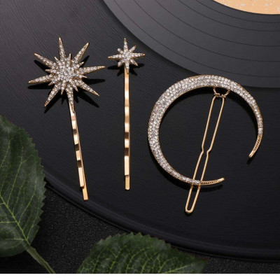 Moon and star set of 3 hair clips